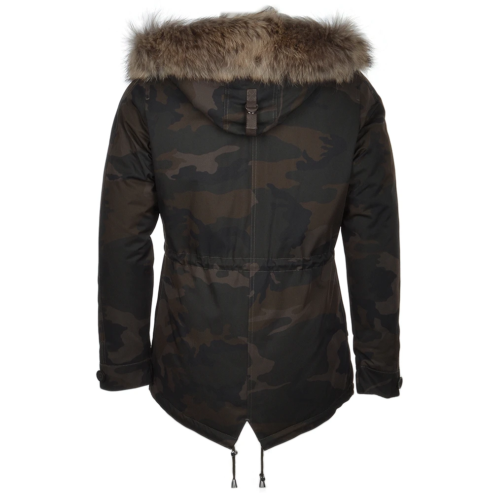 Hooded Raccoon Fur Camouflage Parka Khaki Green : Nemesis - Image 3