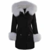 Hooded Toscana Tipped Fur Parka With Detachable Fur Trim Lining Black/white : Kaylee