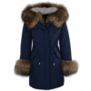 Hooded Toscana Tipped Fur Parka With Detachable Fur Trim Lining Blue/brown : Kaylee