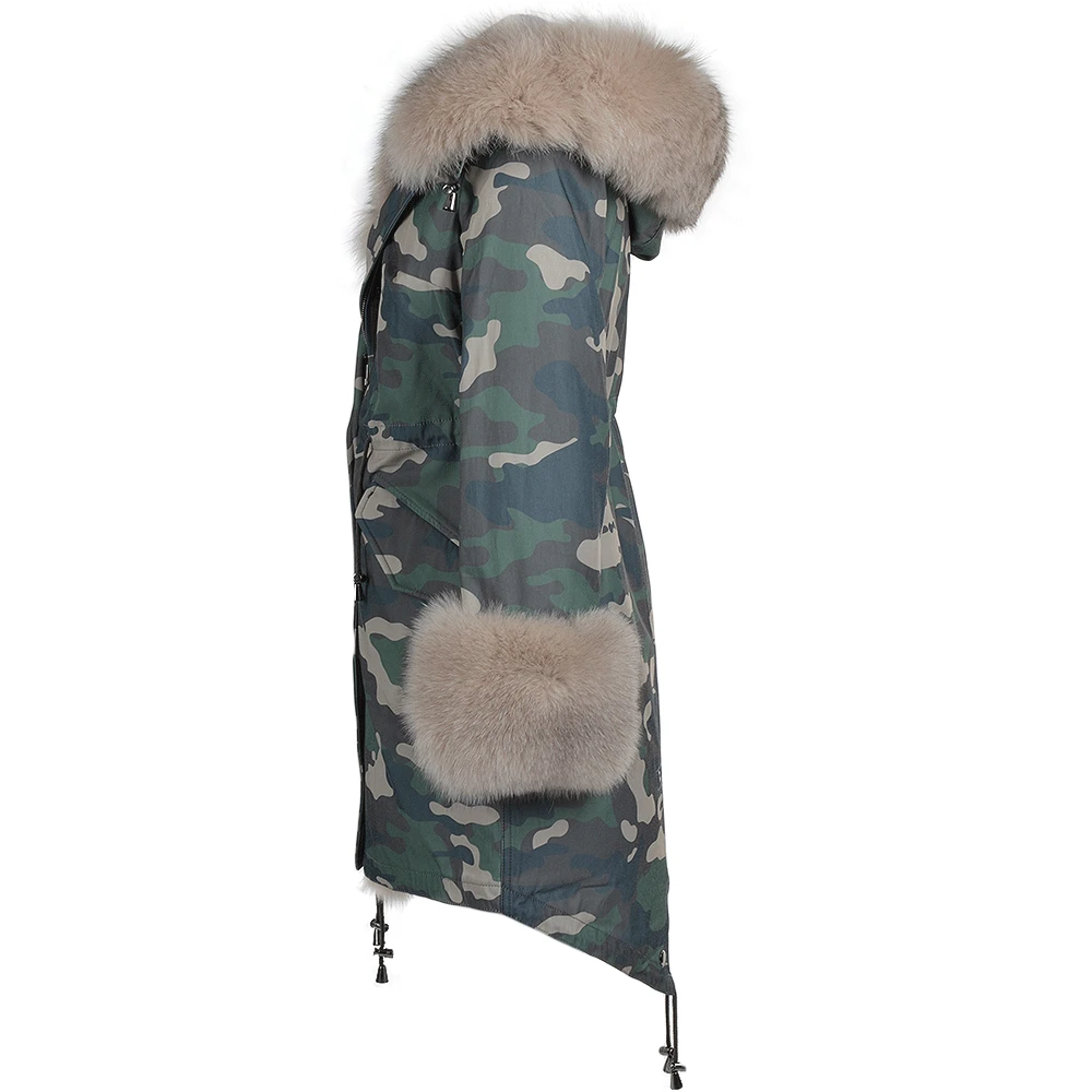 Hooded Toscana Tipped Military Parka With Detachable Fur Trim Lining Khaki/beige : Kaylee - Image 2