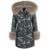 Hooded Toscana Tipped Military Parka With Detachable Fur Trim Lining Khaki/beige : Kaylee