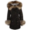 Hooded Toscana Tipped Military Parka With Detachable Fur Trim Lining Khaki Green/ Brown : Kaylee