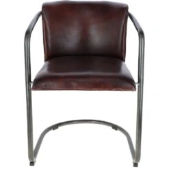 Industrial Metal Frame Chair With Leather Bucket Seat Cognac: HD-F-2973