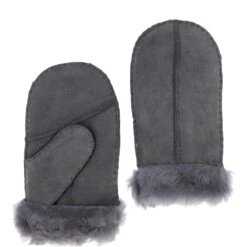Kids Sheepskin Mittens With Thumb Grey: Kidz