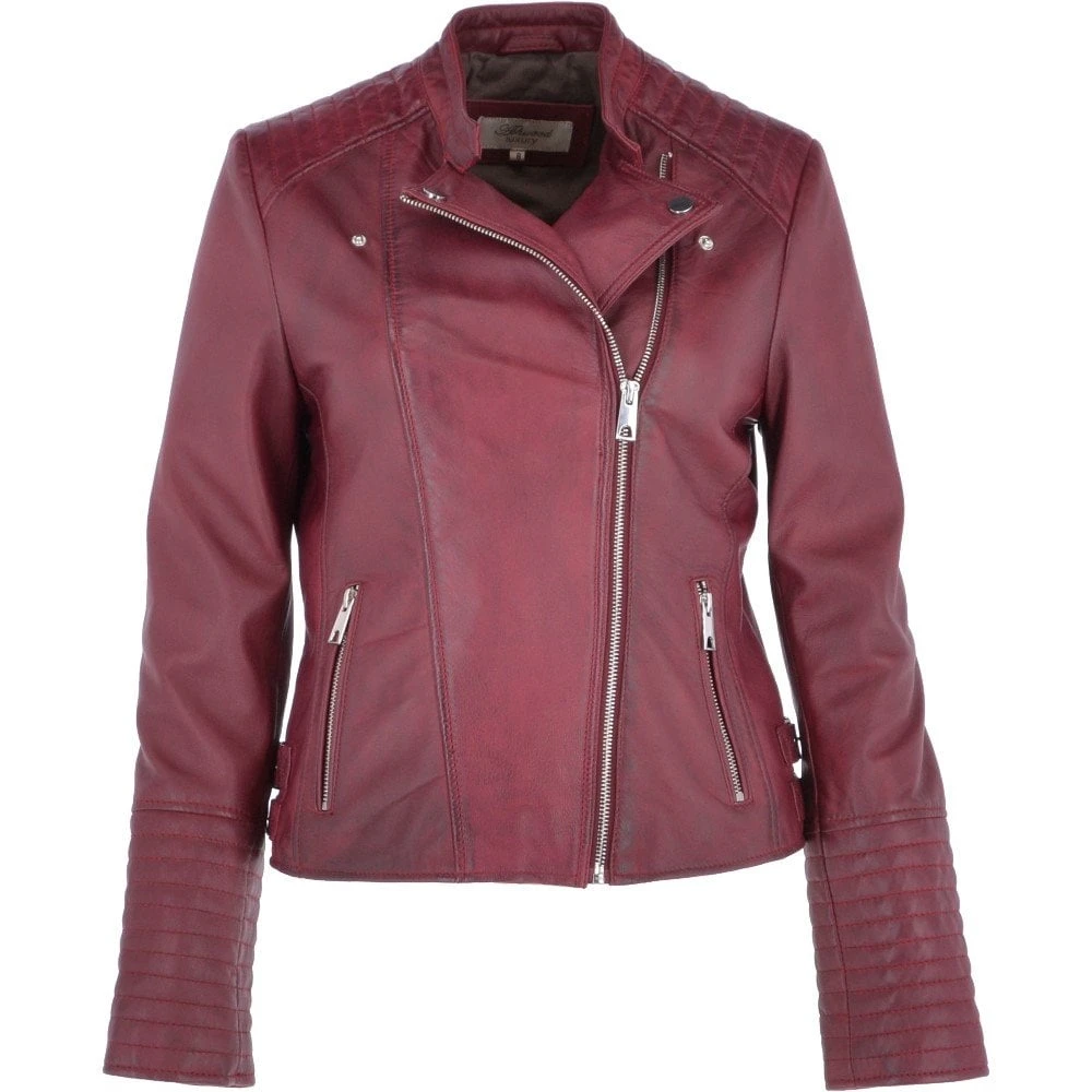Ladies Leather Biker Jacket Bordeaux: Casey