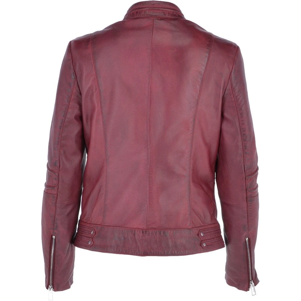 Ladies Leather Biker Jacket Bordeaux : Lillian - Image 3