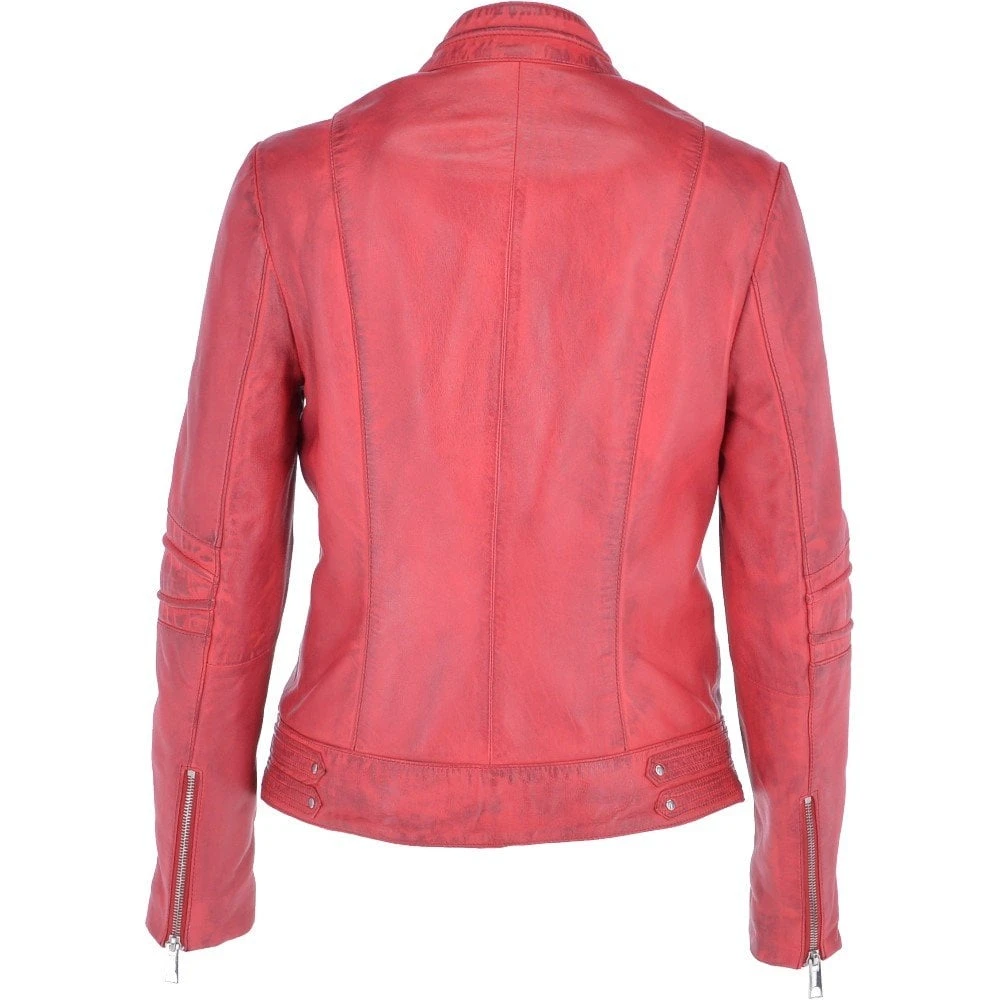 Ladies Leather Biker Jacket Raspberry : Lillian - Image 3