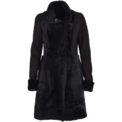 Ladies Suede Sheepskin Coat Black: Lucasta