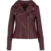 Ladies Veg Tanned Leather Biker Jacket Burgandy: AWL-80