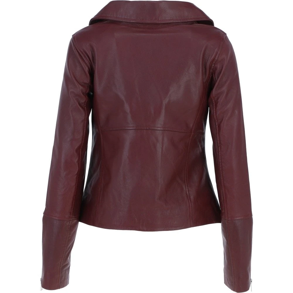 Ladies Veg Tanned Leather Biker Jacket Burgandy: AWL-80 - Image 3