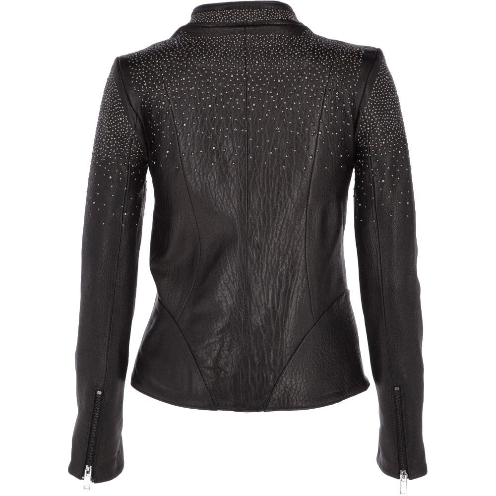 Ladies Vegetable Tanned Leather Studded Biker Jacket Black : Melisandre - Image 3