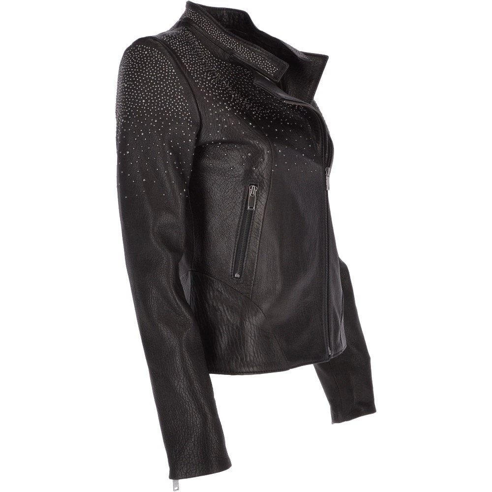 Ladies Vegetable Tanned Leather Studded Biker Jacket Black : Melisandre - Image 4