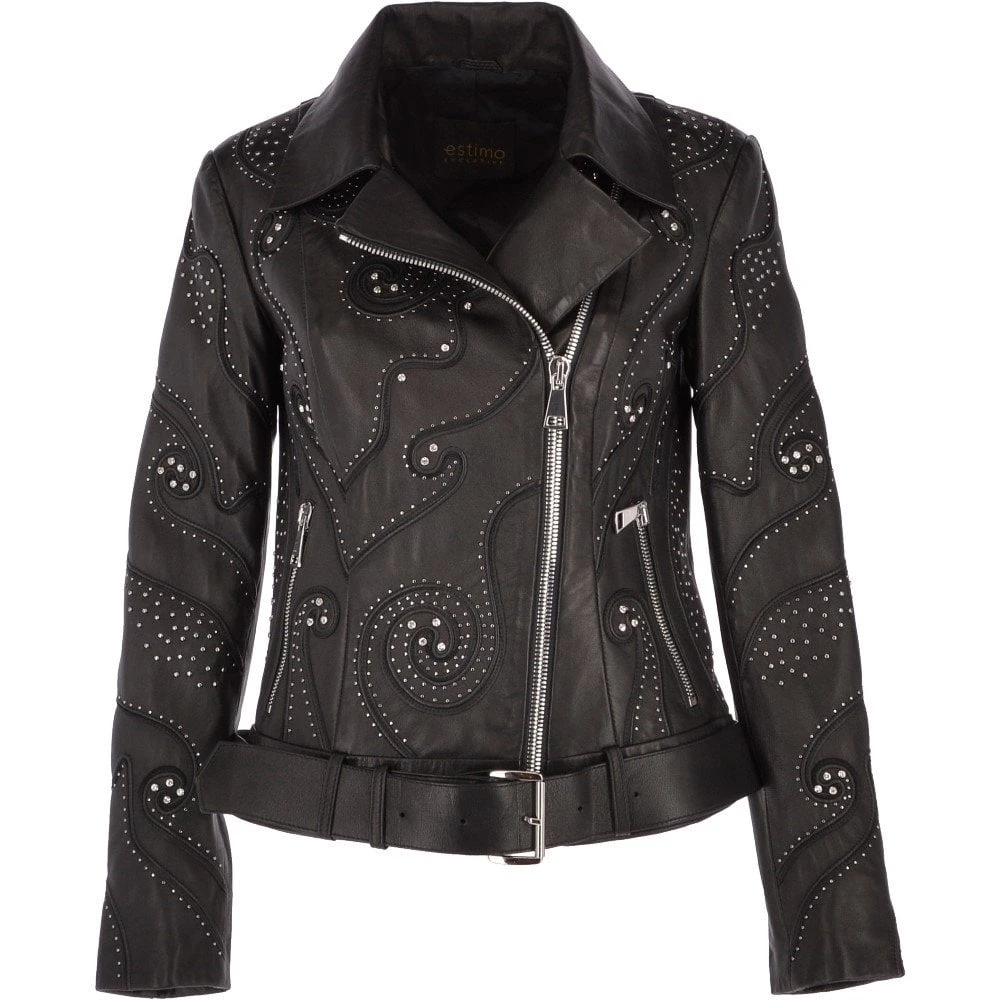 Ladies Vegetable Tanned Leather Studded Biker Jacket : Ellaria