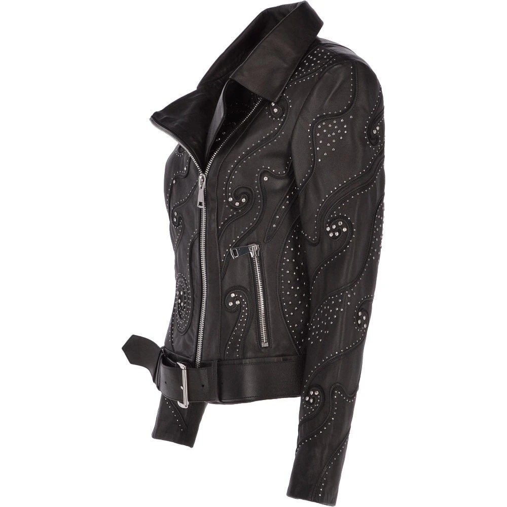 Ladies Vegetable Tanned Leather Studded Biker Jacket : Ellaria - Image 2