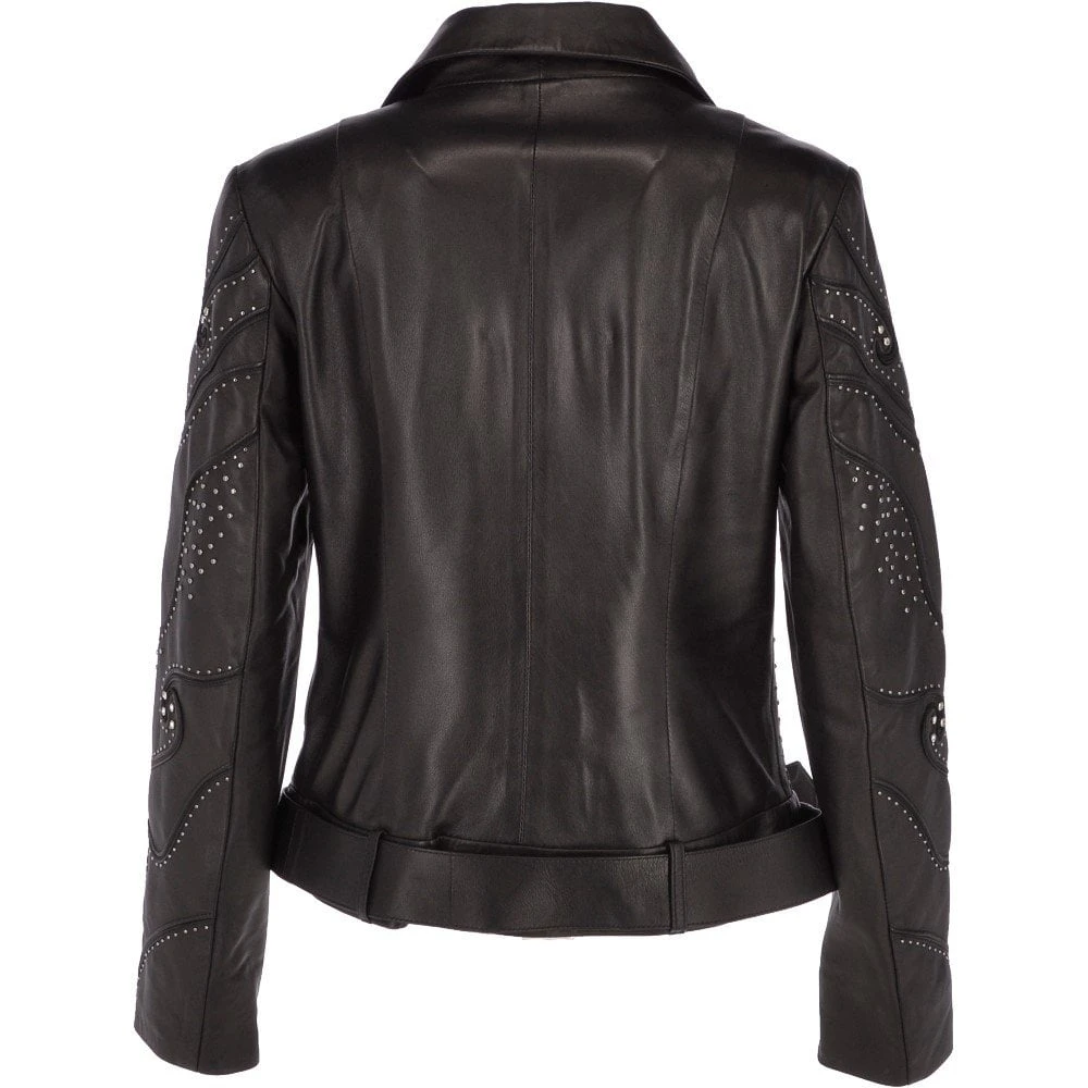 Ladies Vegetable Tanned Leather Studded Biker Jacket : Ellaria - Image 3