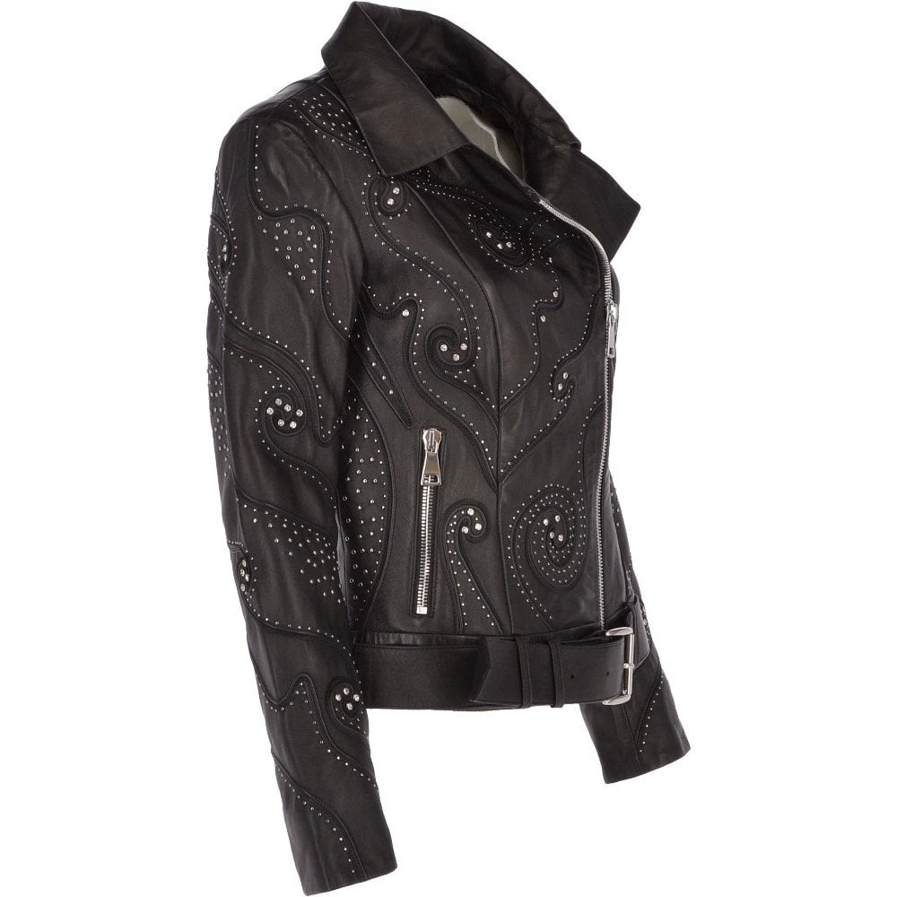 Ladies Vegetable Tanned Leather Studded Biker Jacket : Ellaria - Image 4
