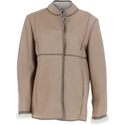 Lamb Shearling Mandarin Collar Jacket Beige : Liane