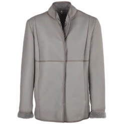 Lamb Shearling Mandarin Collar Jacket Taupe: Liane