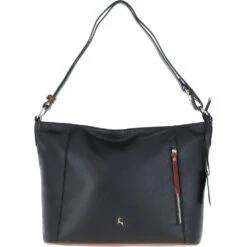 Large Real Leather Shoulder Bag Black/tan: 62835