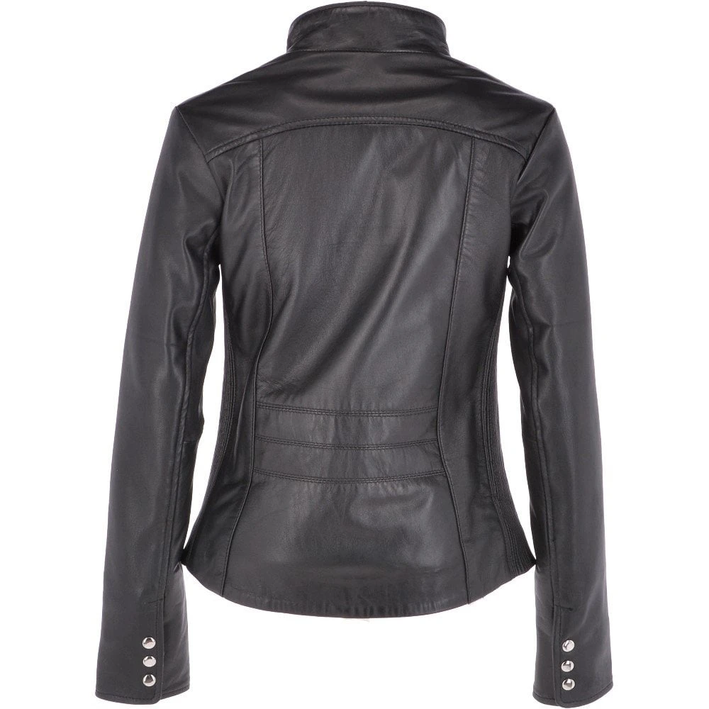 Leather Biker Jacket Black : Aurora - Image 4