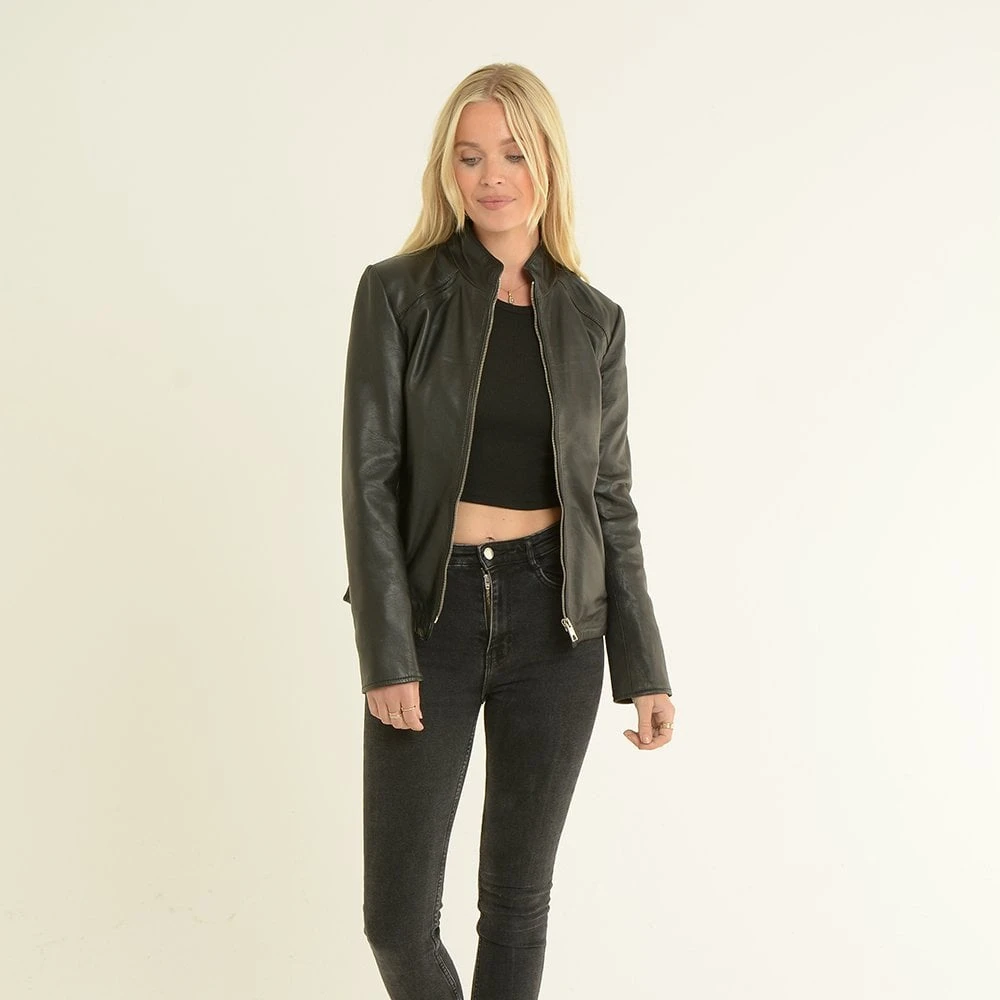 Leather Biker Jacket Black : Aurora - Image 2