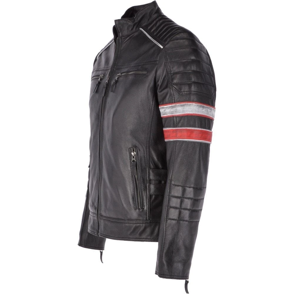 Leather Biker Jacket Black: Brandon - Image 3