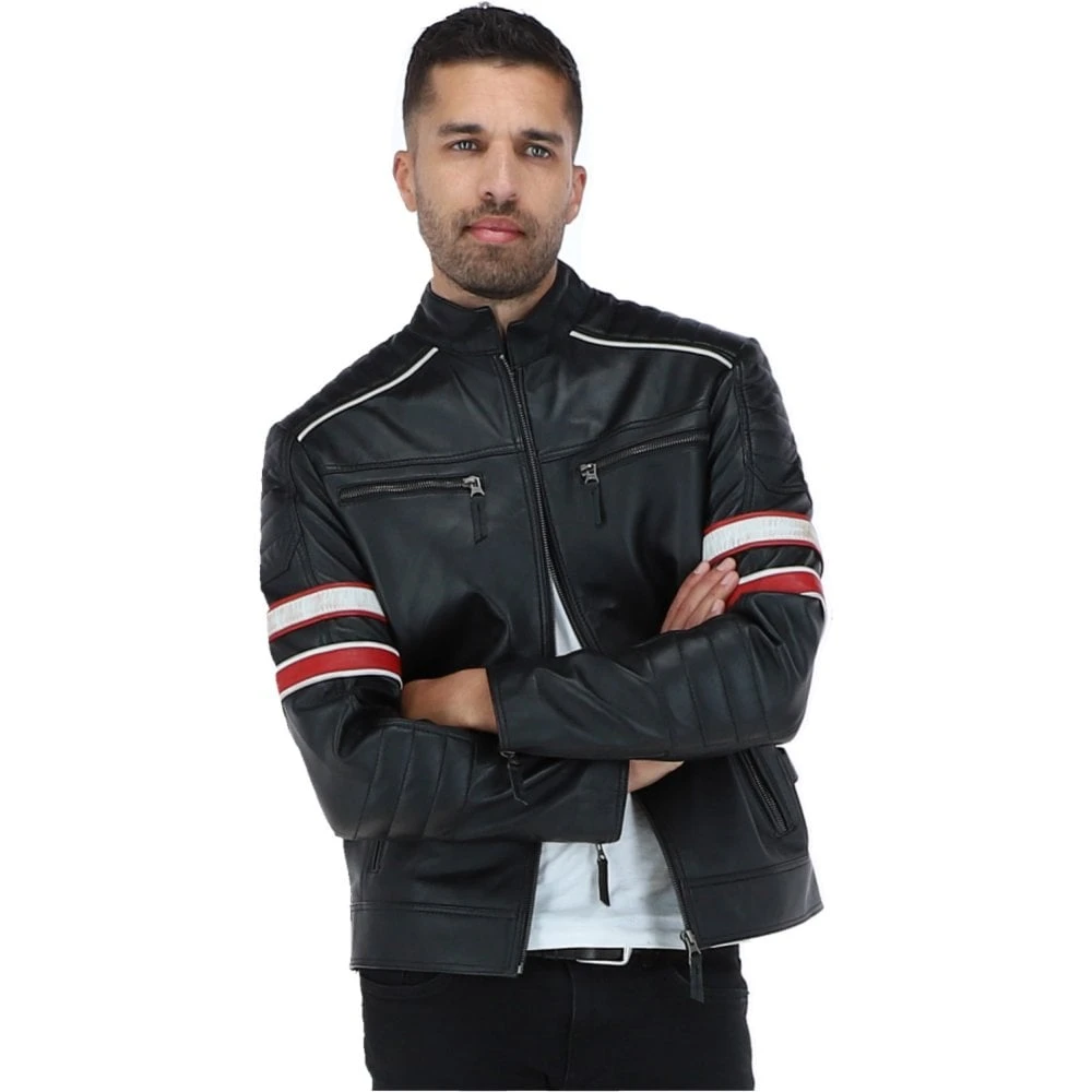 Leather Biker Jacket Black: Brandon - Image 2