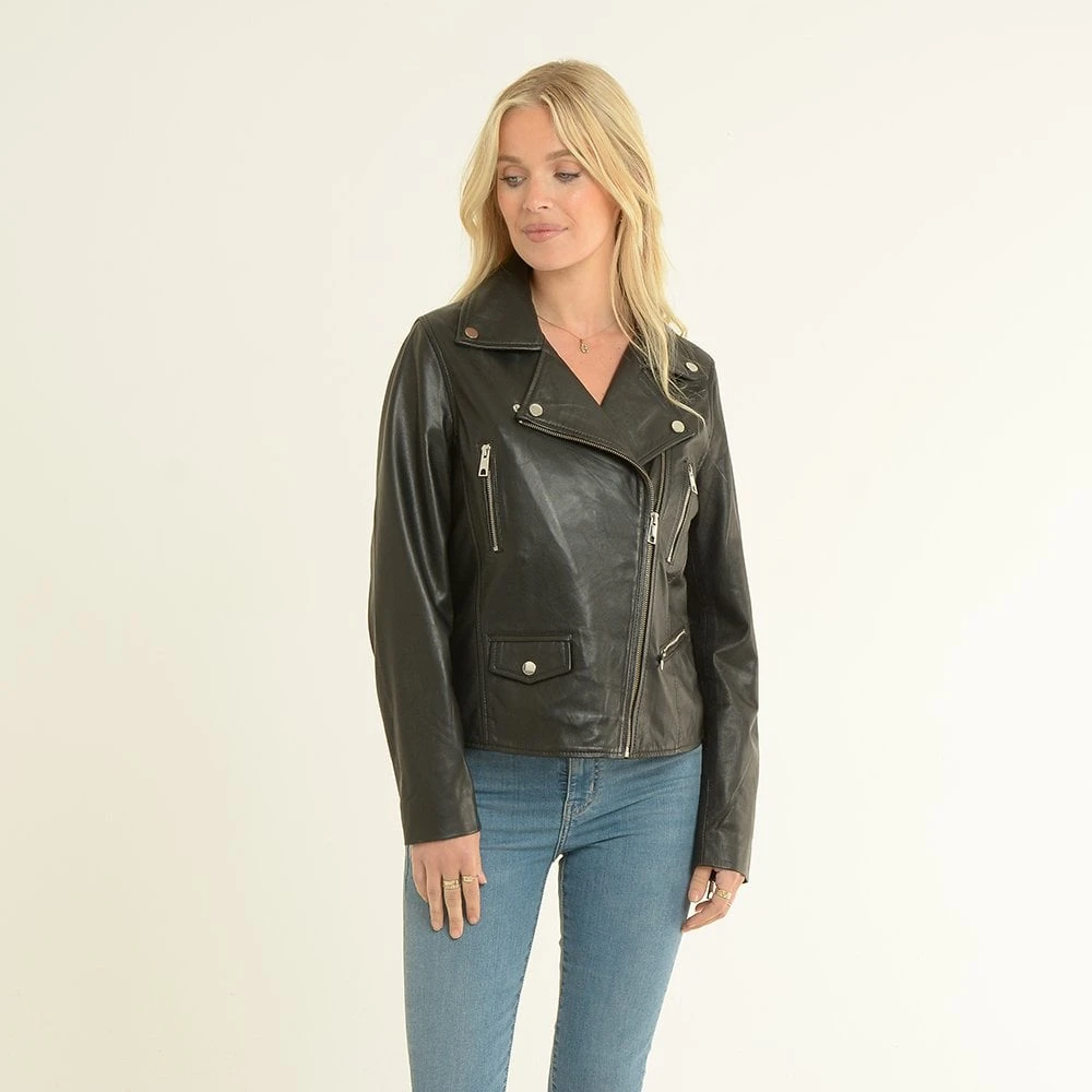 Leather Biker Jacket Black: Hackney - Image 2