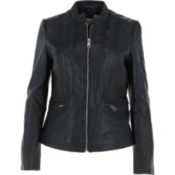 Leather Biker Jacket Black: Sheena