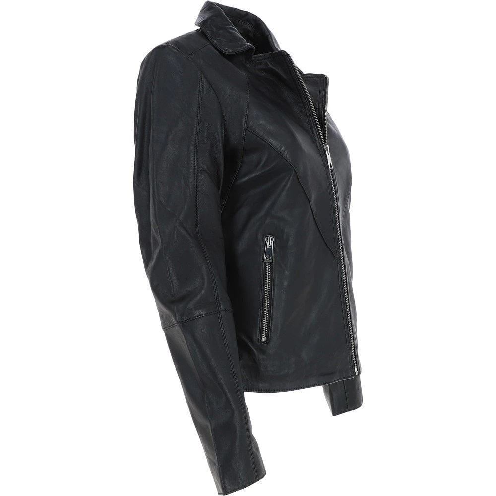 Leather Biker Jacket Black : Zoey - Image 4