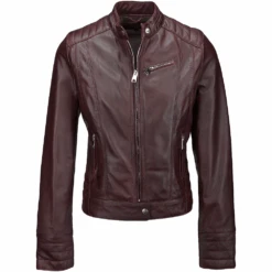 Leather Biker Jacket Burgundy : Essen