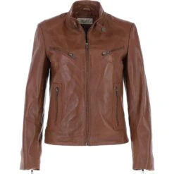 Leather Biker Jacket Cognac: Lola