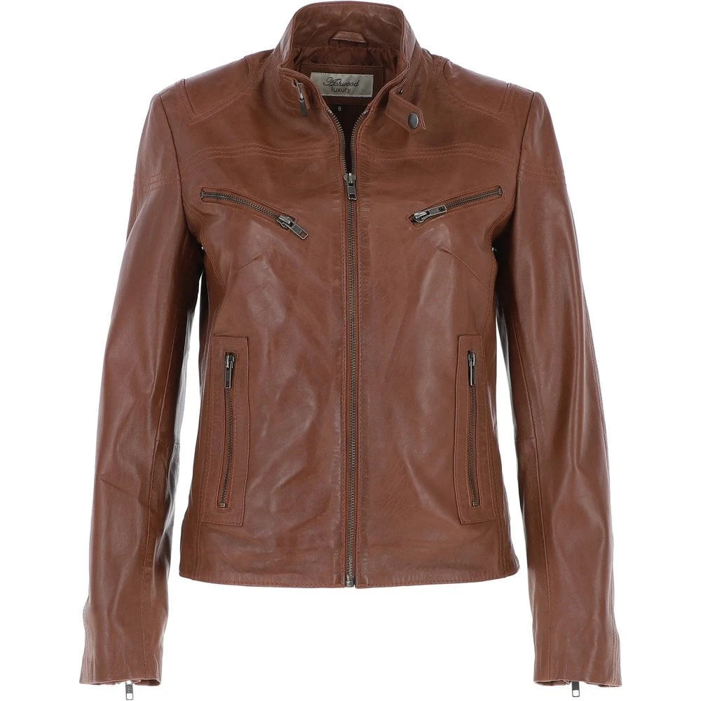 Leather Biker Jacket Cognac: Lola