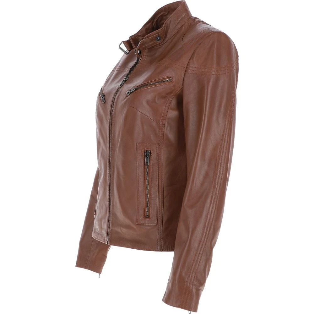 Leather Biker Jacket Cognac: Lola - Image 3