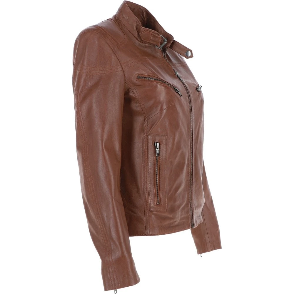 Leather Biker Jacket Cognac: Lola - Image 5