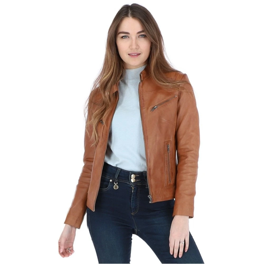 Leather Biker Jacket Cognac: Lola - Image 2