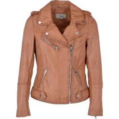 Leather Biker Jacket Cognac : Scarlett