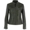 Leather Biker Jacket Green : Lola
