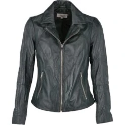 Leather Biker Jacket Green : Zoey