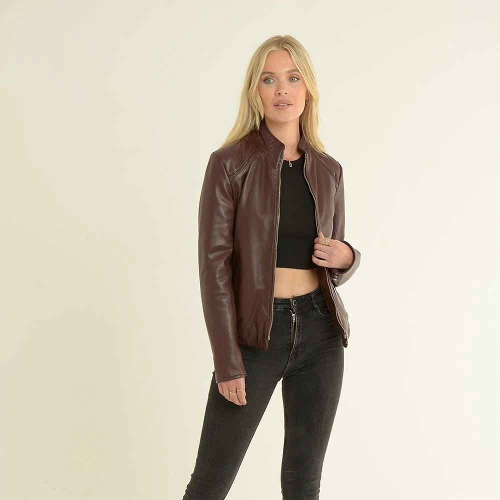 Leather Biker Jacket Oxblood : Aurora - Image 2