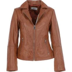 Leather Biker Jacket Tan : Zoey