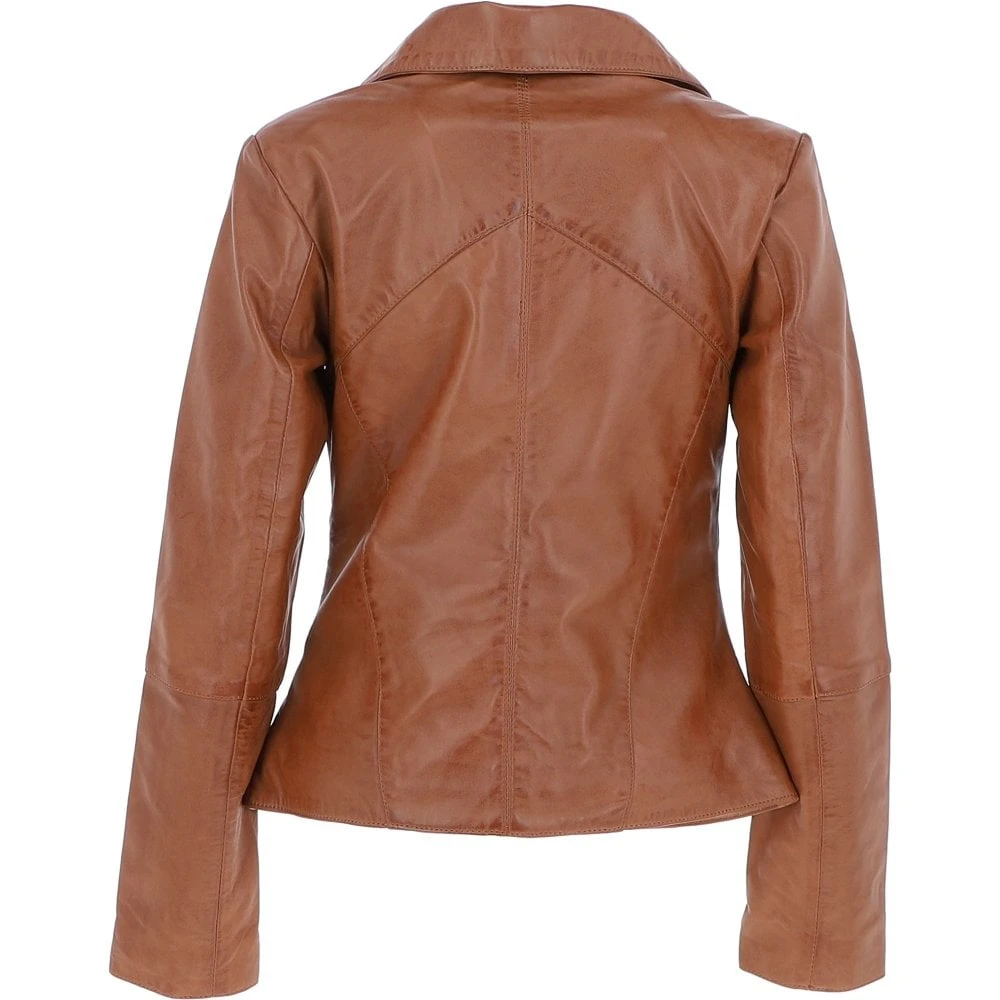 Leather Biker Jacket Tan : Zoey - Image 3