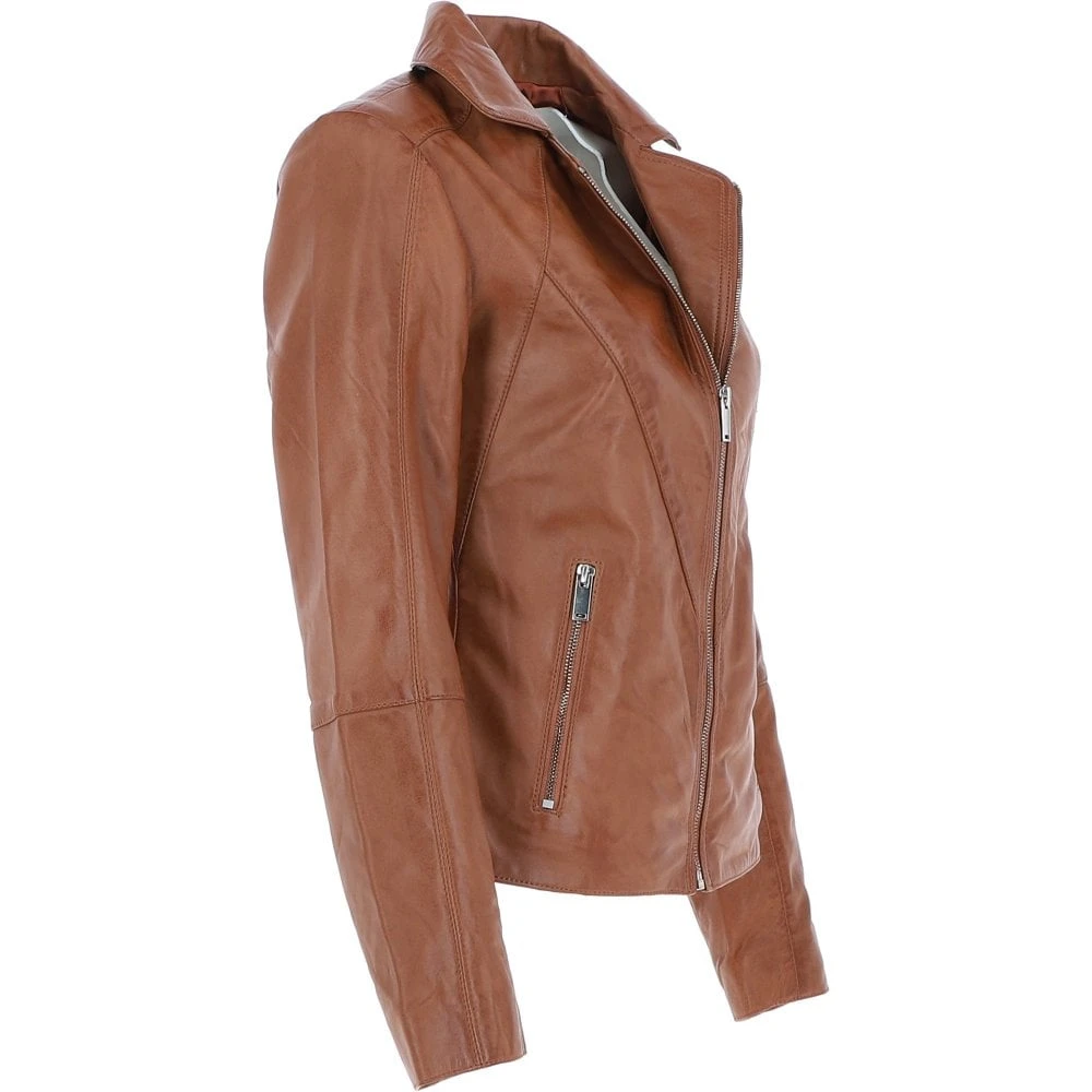 Leather Biker Jacket Tan : Zoey - Image 4
