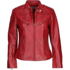 Leather Biker Jacket Wash/red: Lola