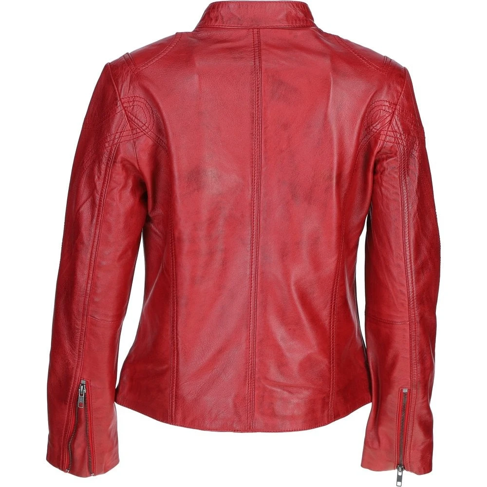 Leather Biker Jacket Wash/red: Lola - Image 3