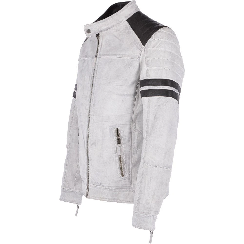 Leather Biker Jacket White : Brody - Image 3