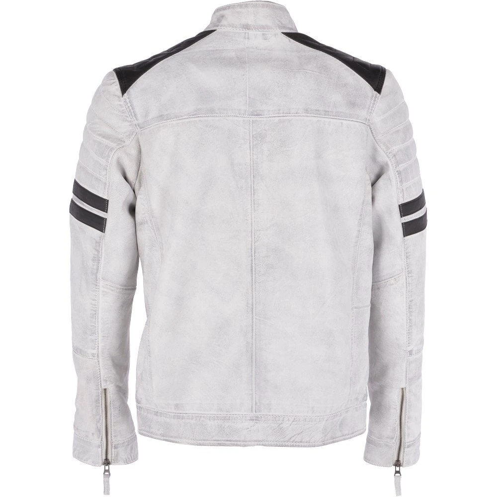 Leather Biker Jacket White : Brody - Image 4