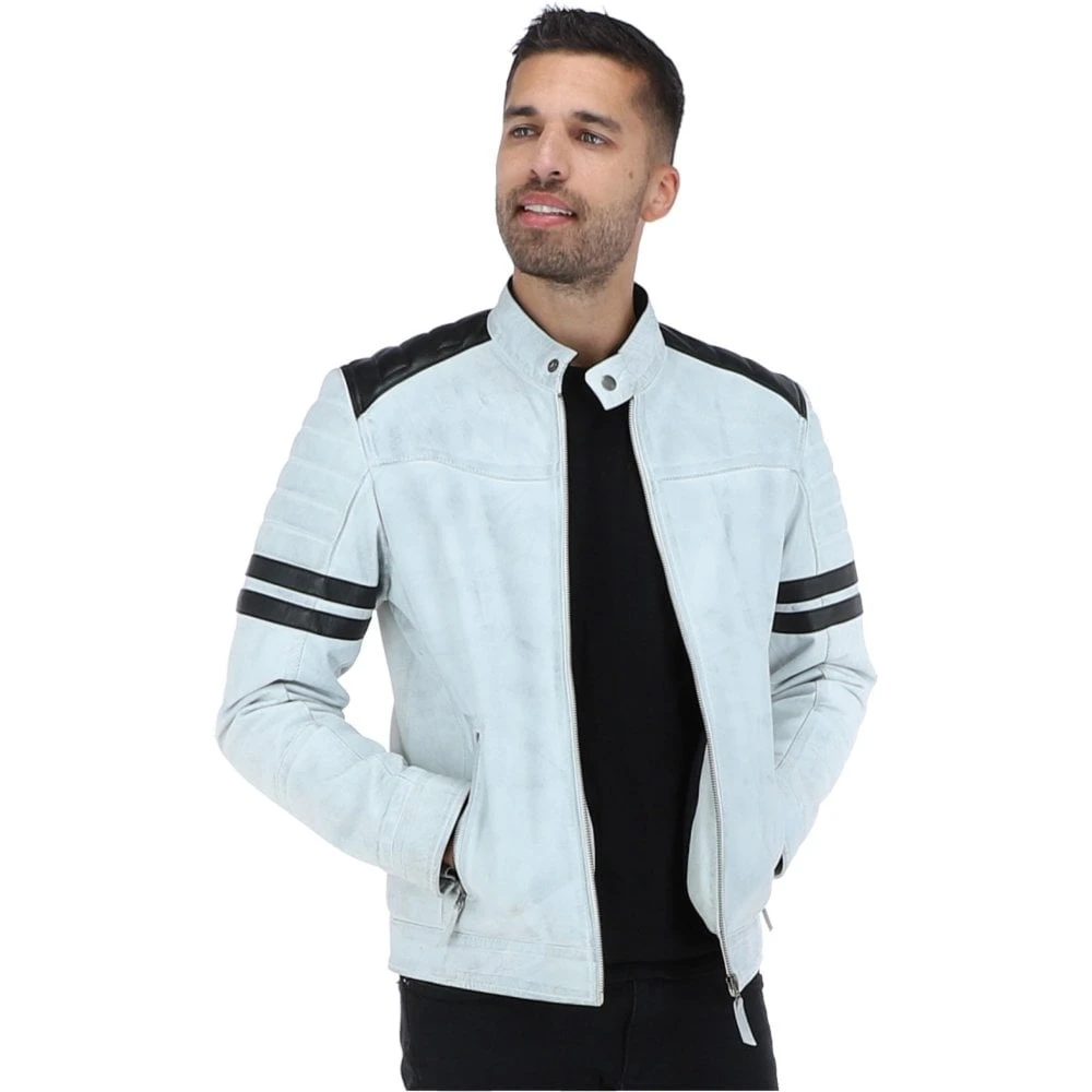 Leather Biker Jacket White : Brody - Image 2