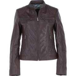 Leather Biker Style Jacket Bordeaux : Awl-1201
