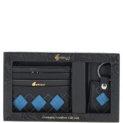 Leather Card Holder & Key Ring Gift Set Black/ink Blue/grey: GB-304-GS